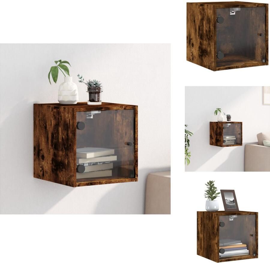 The Living Store Nachtkastje met glazen deur 35x37x35 cm gerookt eikenkleurig Nachtkastje Wandmontage Nachtkastje Met Lade Houten Nachtkastje Bruine Nachtkast - Foto 3
