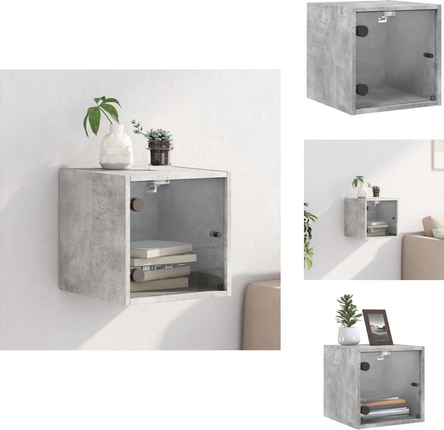 VidaXL Nachtkastje Nachtkastjes Bijzettafel Wandkastje Nachtkastje met glazen deur 35x37x35 cm betongrijs