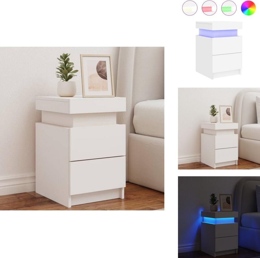 VidaXL Nachtkastje Nachtkastjes Bijzettafel Wandkastje Nachtkastje met LED-verlichting 35x39x55 cm wit