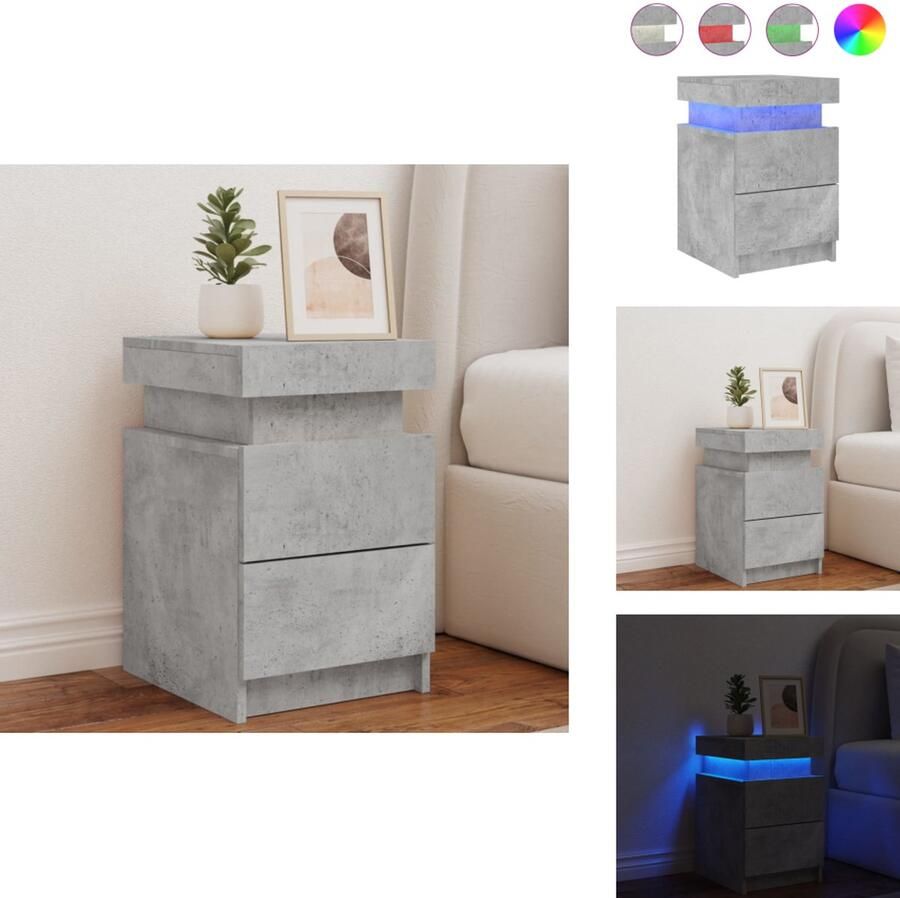 VidaXL Nachtkastje Nachtkastjes Bijzettafel Wandkastje Nachtkastje met LED-verlichting 35x39x55 cm betongrijs