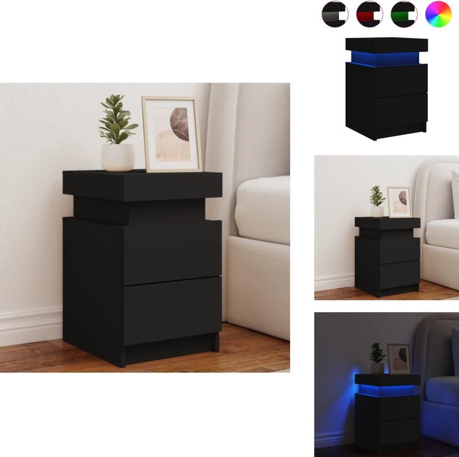 VidaXL Nachtkastje Nachtkastjes Bijzettafel Wandkastje Nachtkastje met LED-verlichting 35x39x55 cm zwart