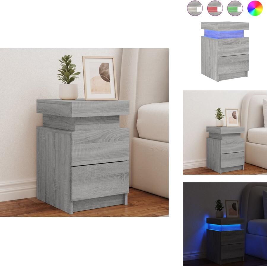 VidaXL -Nachtkastje-met-LED-verlichting-35x39x55-cm-grijs-sonoma-eiken - Foto 2