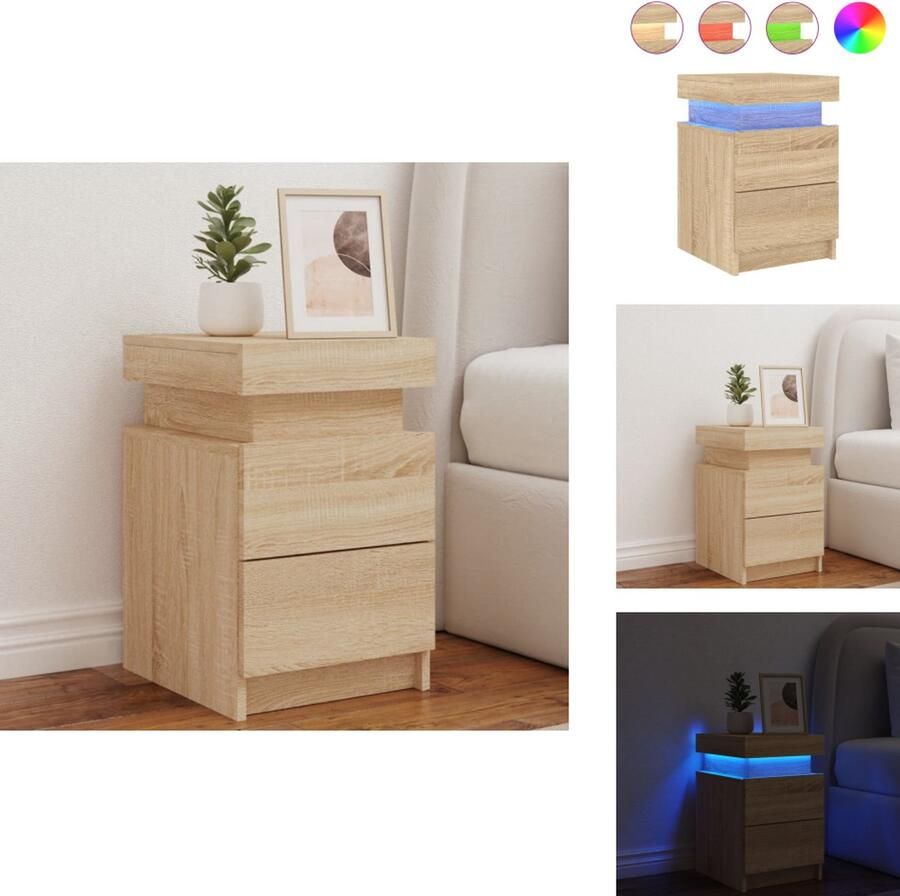 VidaXL Nachtkastje Nachtkastjes Bijzettafel Wandkastje Nachtkastje met LED-verlichting 35x39x55 cm sonoma eikenkleurig