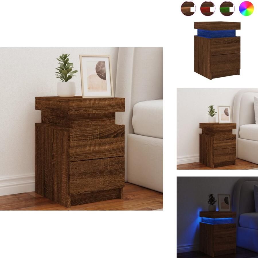 VidaXL Nachtkastje Nachtkastjes Bijzettafel Wandkastje Nachtkastje met LED-verlichting 35x39x55 cm bruin eikenkleur