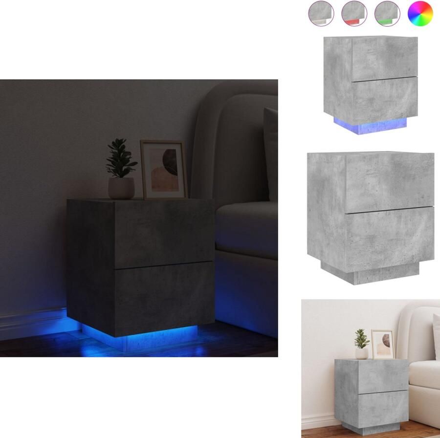 VidaXL Nachtkastje Nachtkastjes Bijzettafel Wandkastje Nachtkastje met LED-verlichting bewerkt hout betongrijs