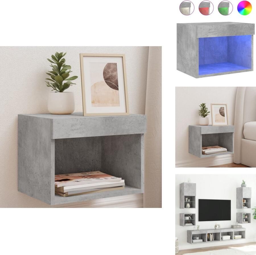 VidaXL Nachtkastje Nachtkastjes Bijzettafel Wandkastje Nachtkastje met LED's wandgemonteerd betongrijs
