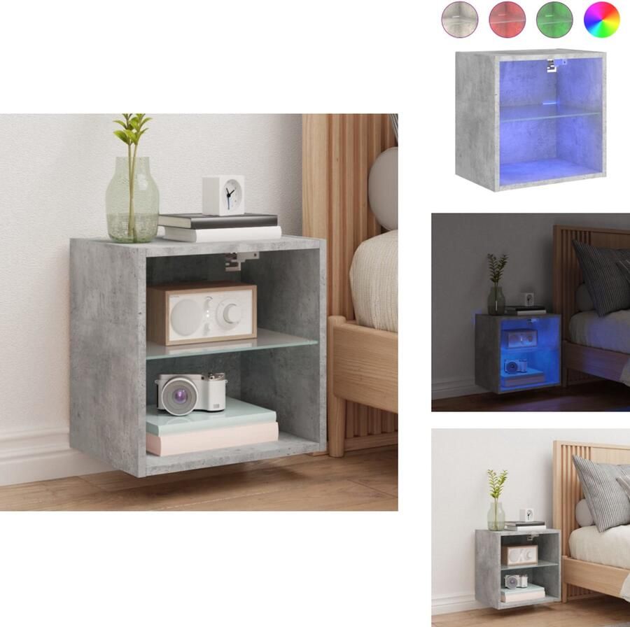 VidaXL Nachtkastje Nachtkastjes Bijzettafel Wandkastje Nachtkastje met LED's wandgemonteerd betongrijs