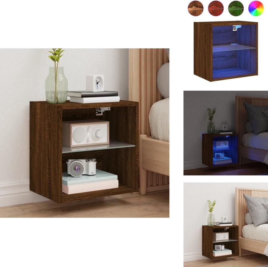 VidaXL Nachtkastje Nachtkastjes Bijzettafel Wandkastje Nachtkastje met LED's wandgemonteerd bruin eikenkleur