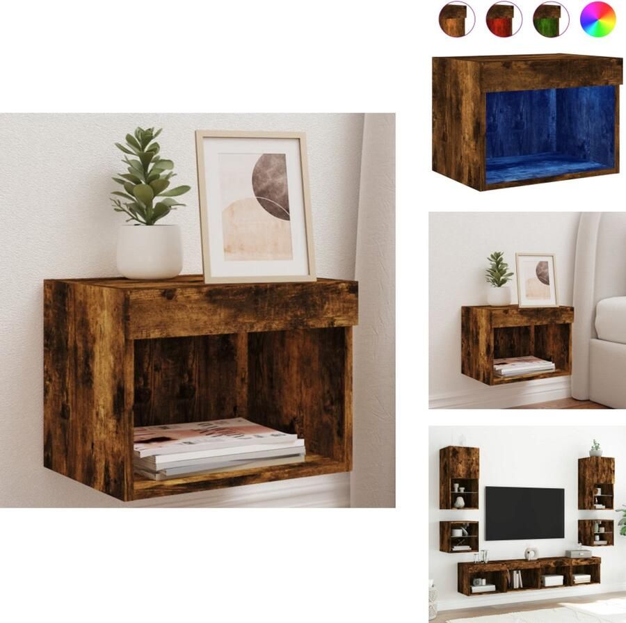 VidaXL Nachtkastje Nachtkastjes Bijzettafel Wandkastje Nachtkastje met LED's wandgemonteerd gerookt eikenkleurig