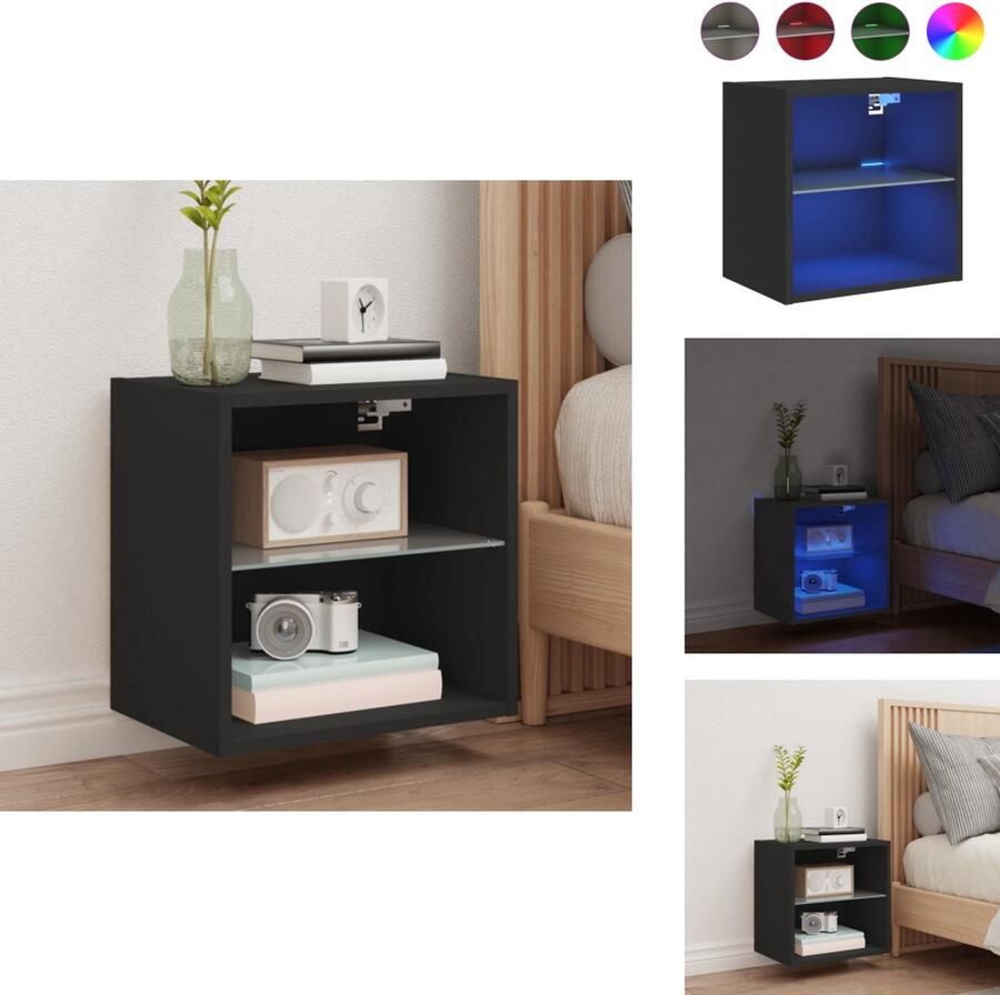 VidaXL Nachtkastje Nachtkastjes Bijzettafel Wandkastje Nachtkastje met LED's wandgemonteerd zwart