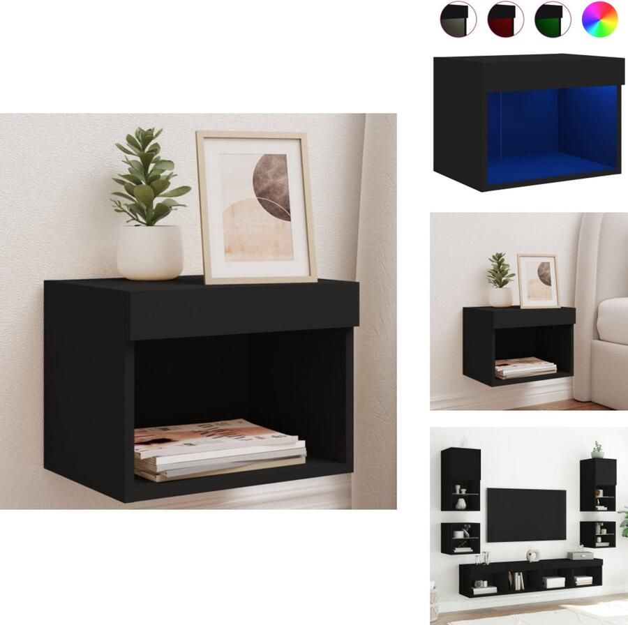 VidaXL Nachtkastje Nachtkastjes Bijzettafel Wandkastje Nachtkastje met LED's wandgemonteerd zwart - Foto 2