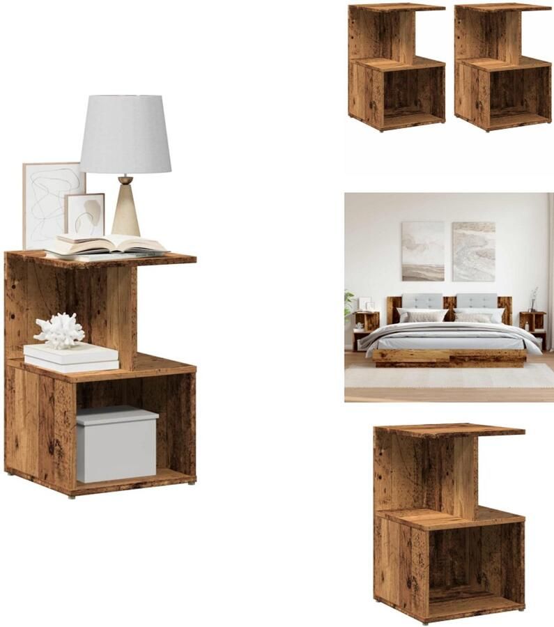VidaXL Nachtkastje Nachtkastjes Bijzettafel Wandkastje Nachtkastjes 2 st 35x35x55 cm bewerkt hout oud houtkleurig