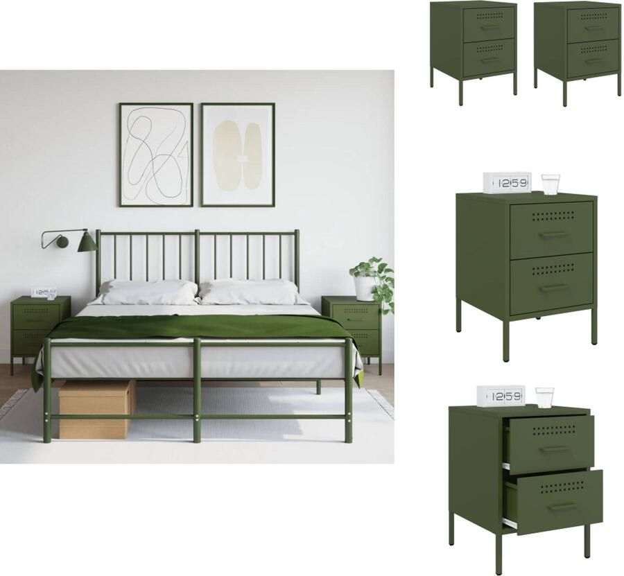 VidaXL Nachtkastje Nachtkastjes Bijzettafel Wandkastje Nachtkastjes 2 st 36x39x50 5 cm staal olijfgroen