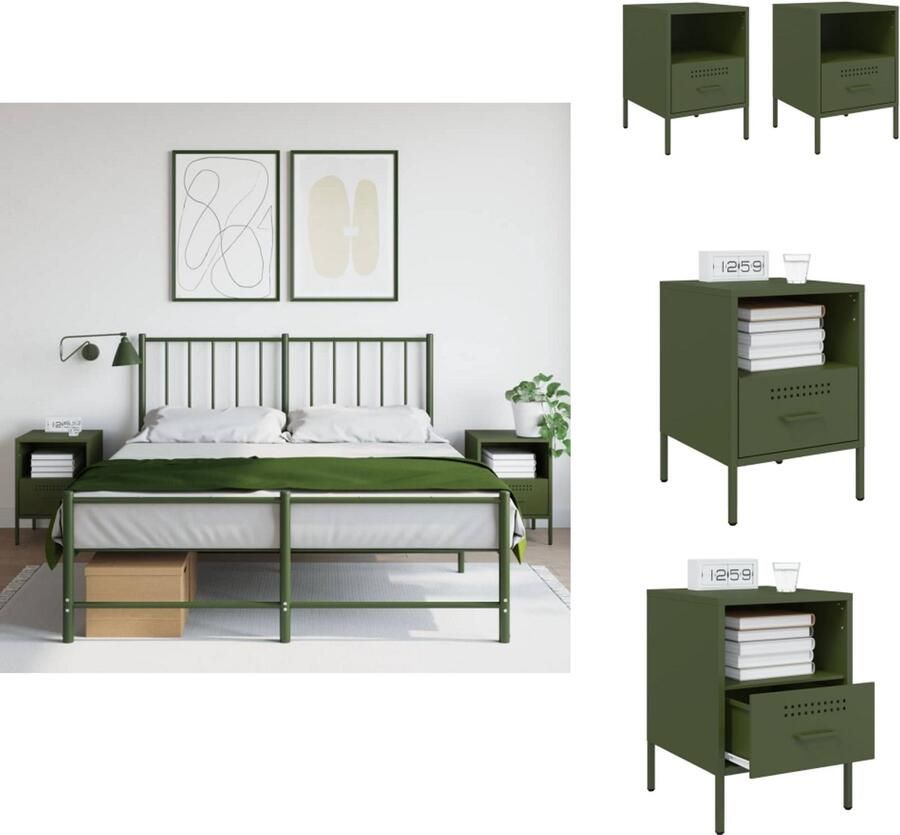 VidaXL Nachtkastje Nachtkastjes Bijzettafel Wandkastje Nachtkastjes 2 st 36x39x50 5 cm staal olijfgroen