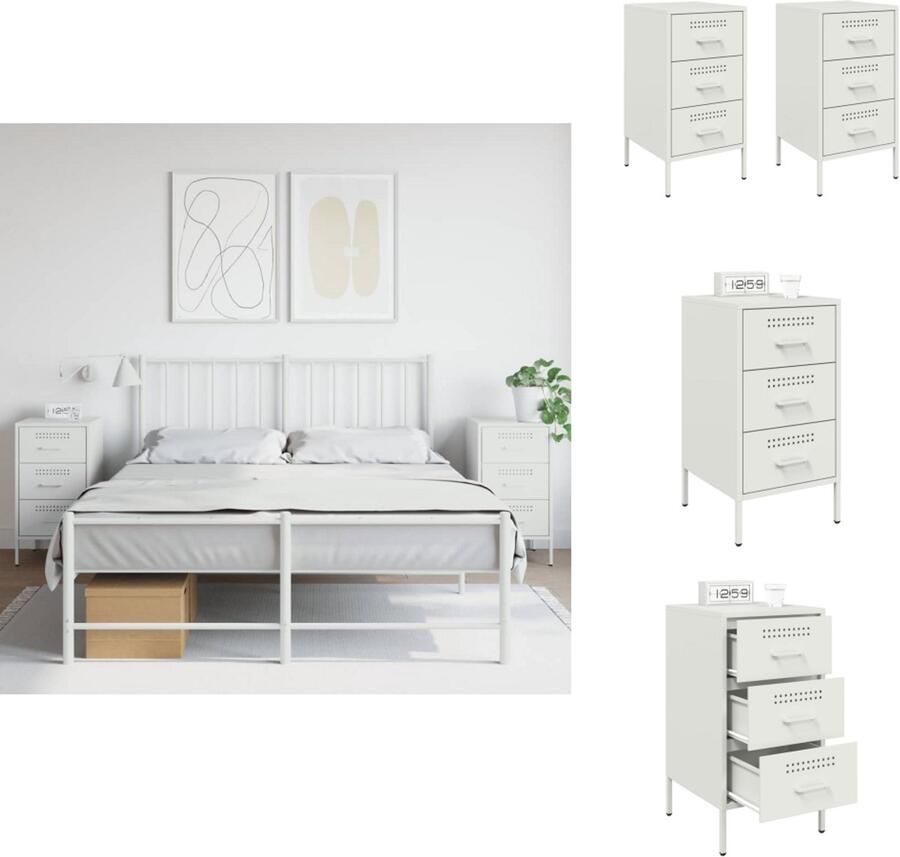 VidaXL Nachtkastje Nachtkastjes Bijzettafel Wandkastje Nachtkastjes 2 st 36x39x68 cm staal wit