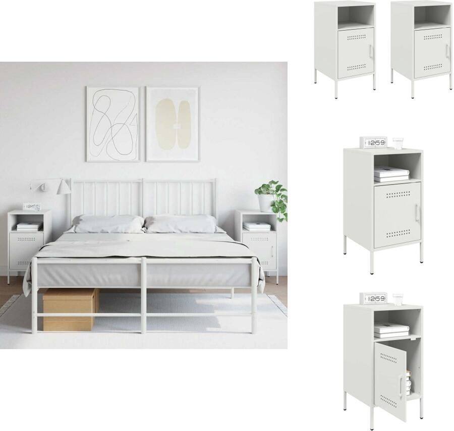 VidaXL Nachtkastje Nachtkastjes Bijzettafel Wandkastje Nachtkastjes 2 st 36x39x68 cm staal wit