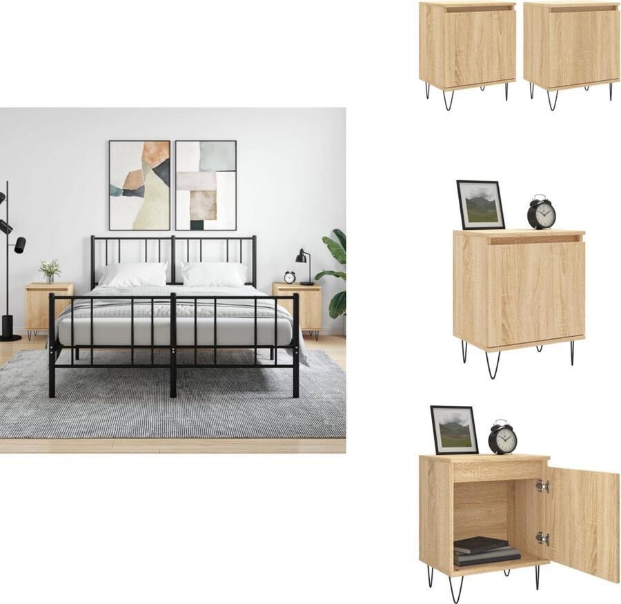 VidaXL Nachtkastje Nachtkastjes Bijzettafel Wandkastje Nachtkastjes 2 st 40x30x50 cm bewerkt hout sonoma eikenkleurig