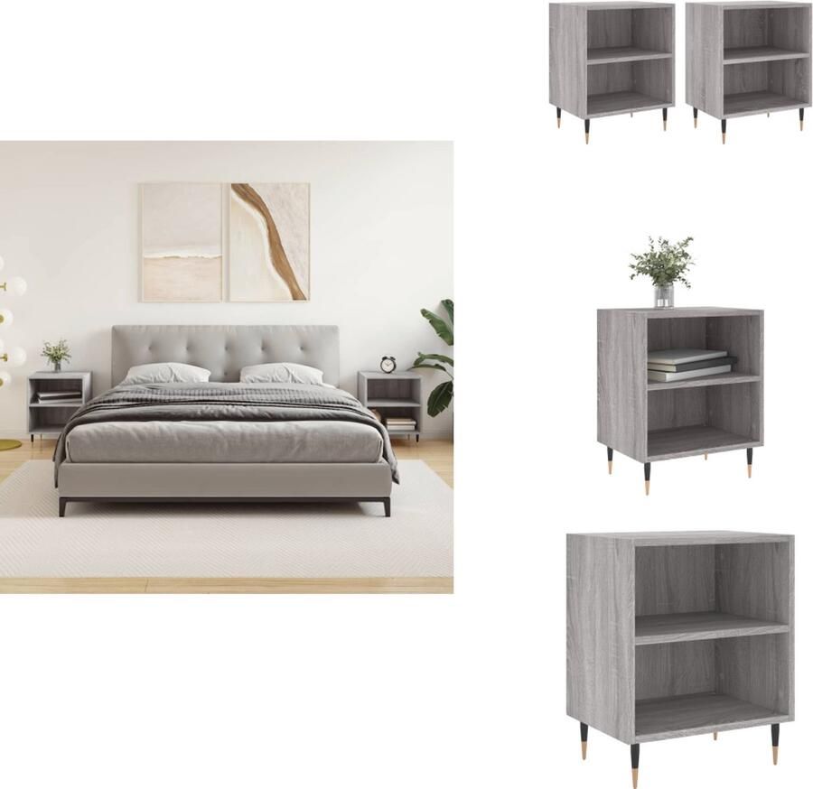 VidaXL Nachtkastje Nachtkastjes Bijzettafel Wandkastje Nachtkastjes 2 st 40x30x50 cm bewerkt hout grijs sonoma eiken