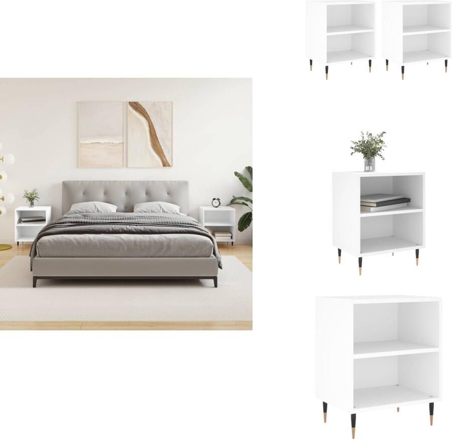 VidaXL Nachtkastje Nachtkastjes Bijzettafel Wandkastje Nachtkastjes 2 st 40x30x50 cm bewerkt hout wit