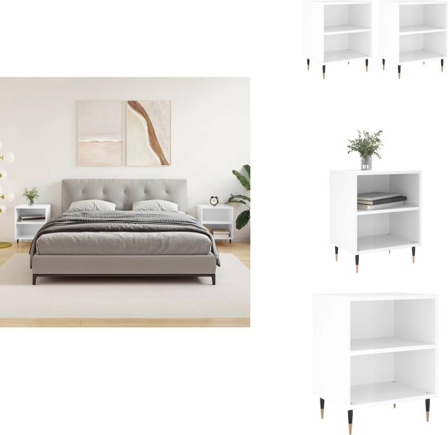 VidaXL Nachtkastje Nachtkastjes Bijzettafel Wandkastje Nachtkastjes 2 st 40x30x50 cm bewerkt hout hoogglans wit