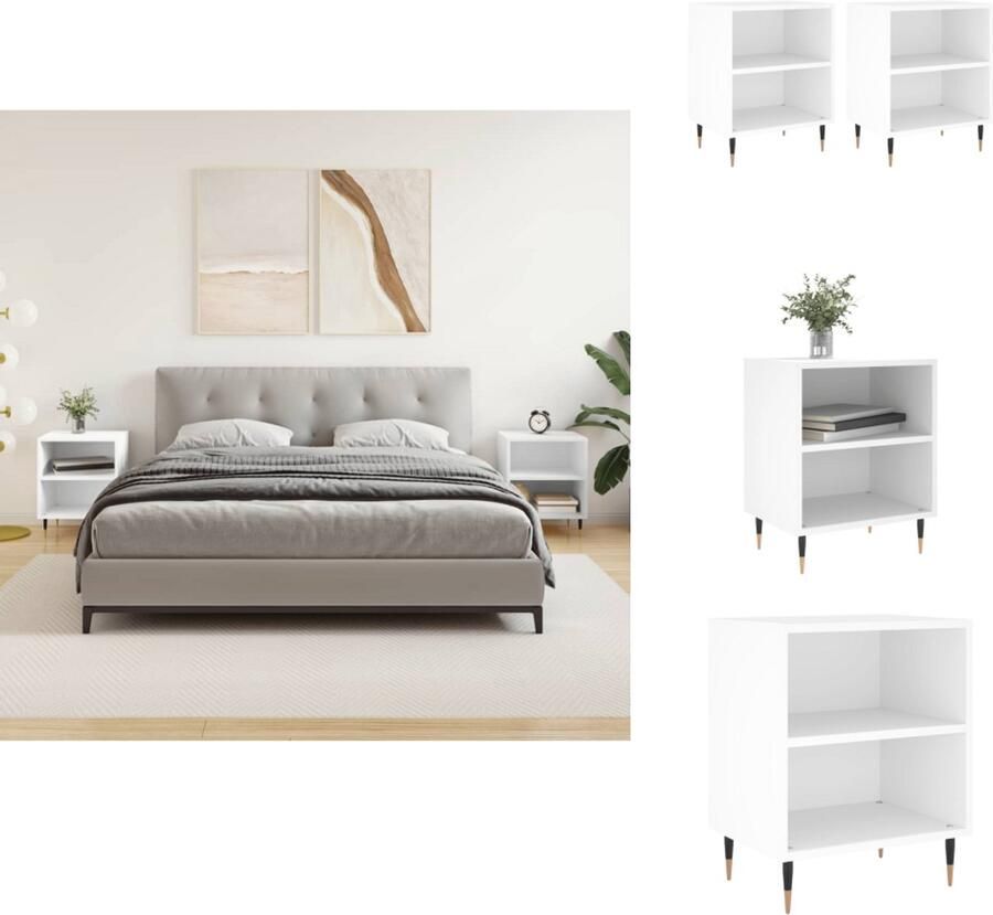 VidaXL Nachtkastje Nachtkastjes Bijzettafel Wandkastje Nachtkastjes 2 st 40x30x50 cm bewerkt hout wit - Foto 2