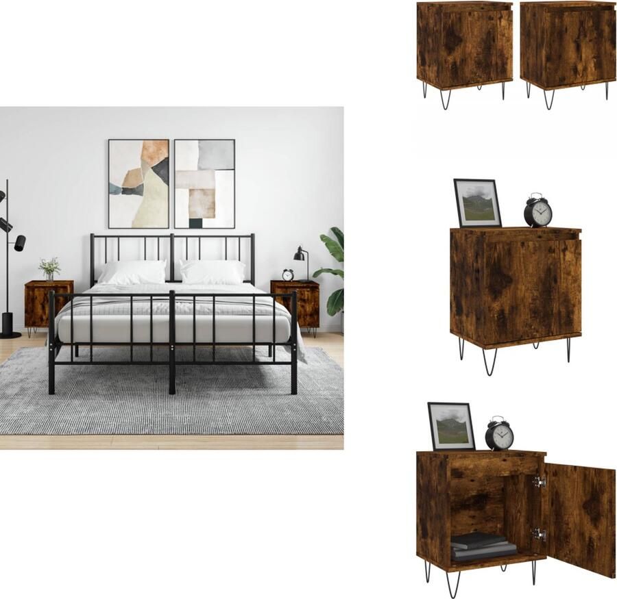 VidaXL Nachtkastje Nachtkastjes Bijzettafel Wandkastje Nachtkastjes 2 st 40x30x50 cm bewerkt hout gerookt eikenkleurig - Foto 2