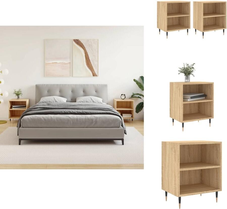 VidaXL Nachtkastje Nachtkastjes Bijzettafel Wandkastje Nachtkastjes 2 st 40x30x50 cm bewerkt hout sonoma eikenkleurig - Foto 2