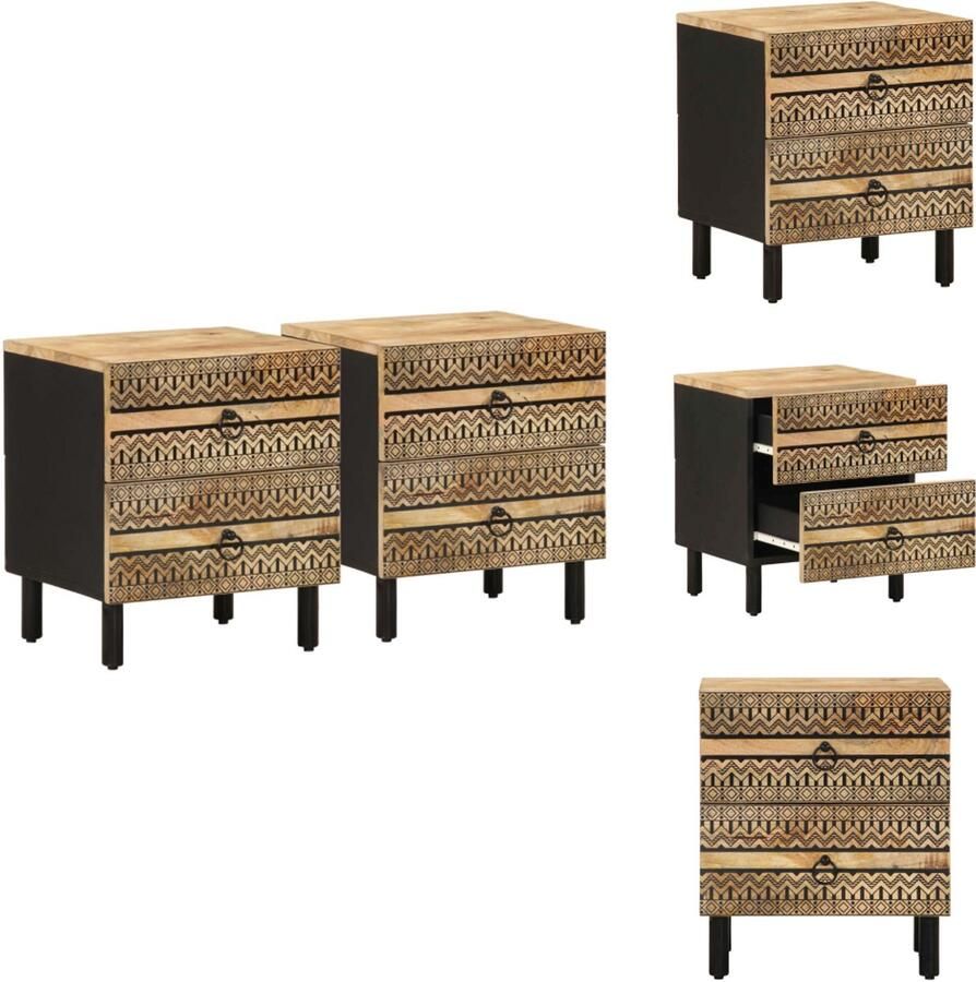 The Living Store Nachtkastjes 2 st 40x33 5x46 cm massief ruw mangohout zwart Nachtkastjes Mango Wood Zwarte Nachtkastjes Salontafel Kamermeubilair - Foto 2