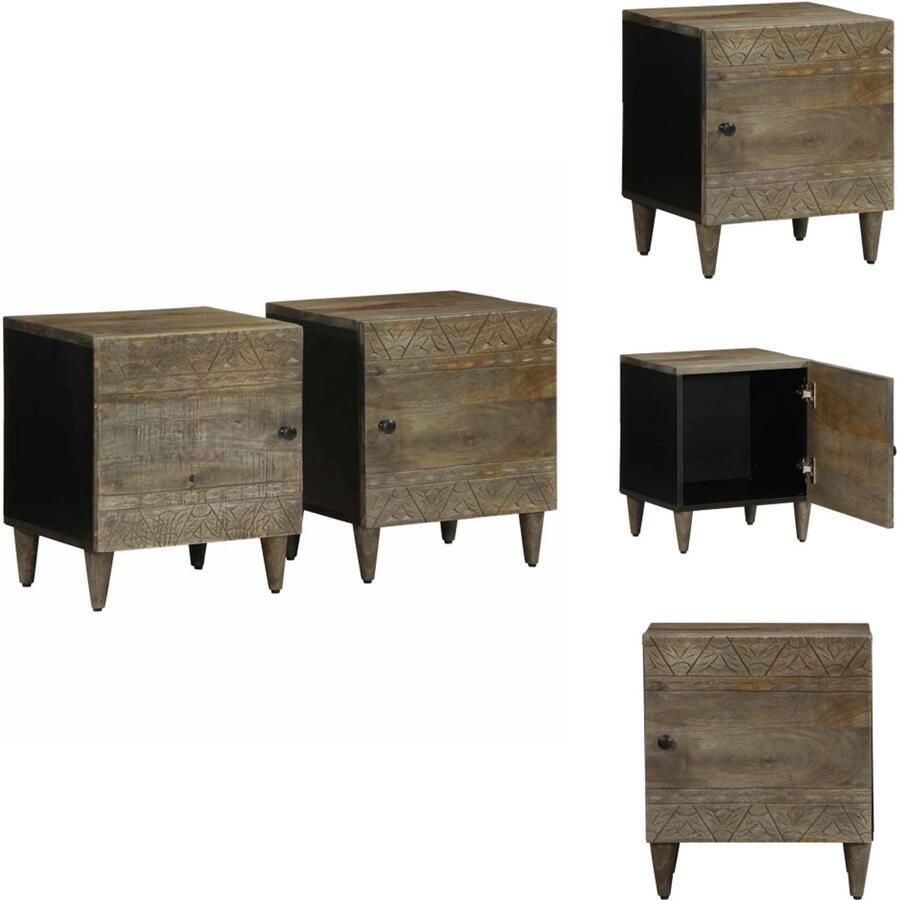 VidaXL Nachtkastje Nachtkastjes Bijzettafel Wandkastje Nachtkastjes 2 st 40x33x46 cm massief mangohout lichtgrijs