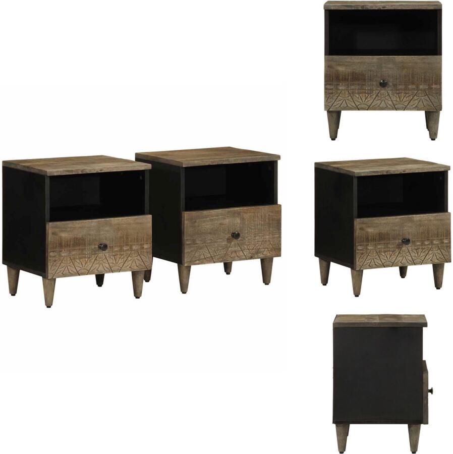 VidaXL Nachtkastje Nachtkastjes Bijzettafel Wandkastje Nachtkastjes 2 st 40x33x46 cm massief mangohout lichtgrijs - Foto 2