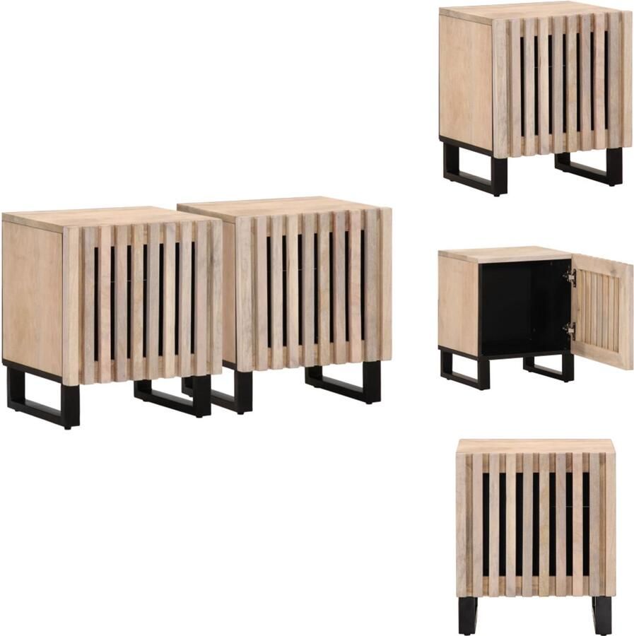 The Living Store Nachtkastjes 2 st 40x34x46 cm massief gebleekt mangohout Nachtkastjes Industriele Meubels Mango Wood Furniture Vintage Nightstands Bedroom Storage