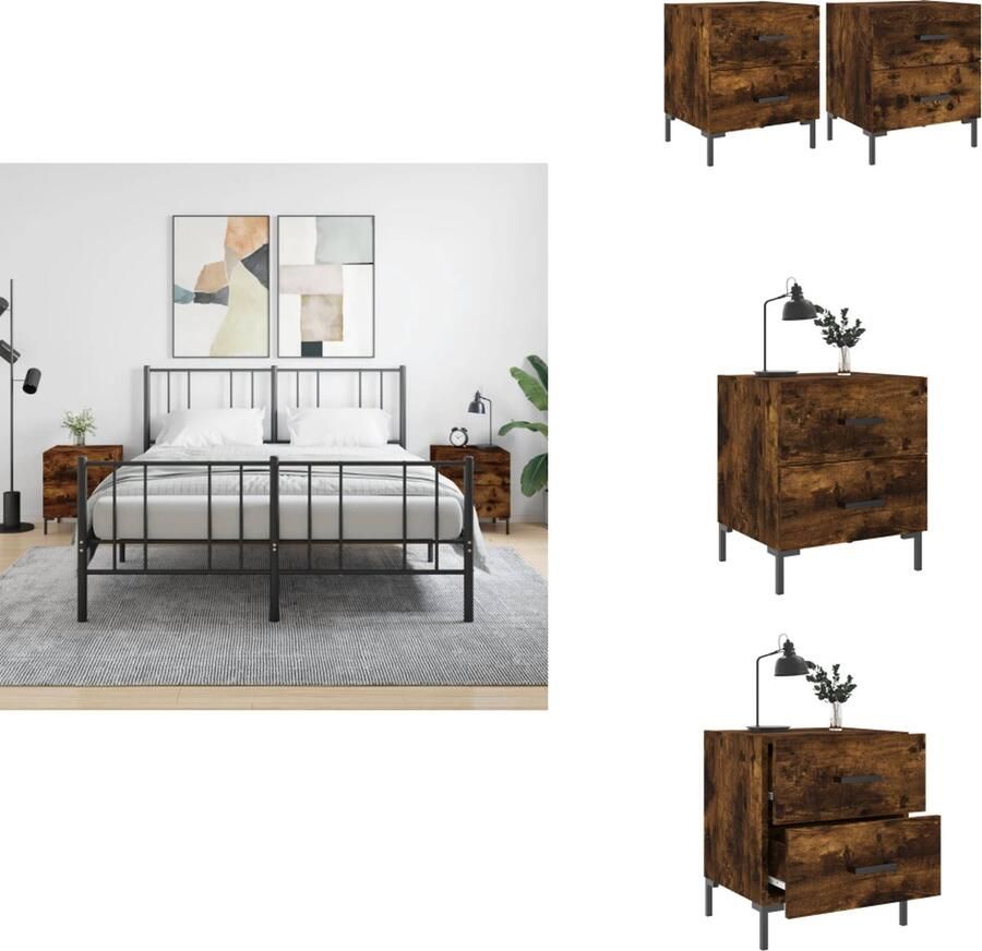 VidaXL Nachtkastje Nachtkastjes Bijzettafel Wandkastje Nachtkastjes 2 st 40x35x47 5 cm bewerkt hout gerookt eikenkleur