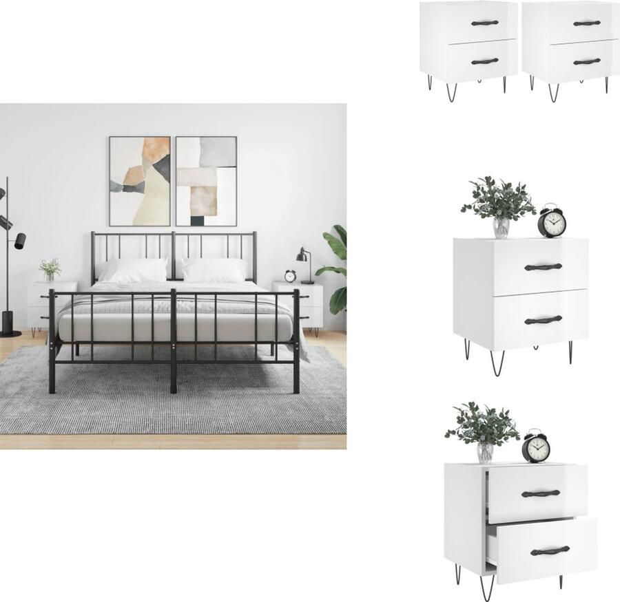 VidaXL Nachtkastje Nachtkastjes Bijzettafel Wandkastje Nachtkastjes 2 st 40x35x47 5 cm bewerkt hout hoogglans wit