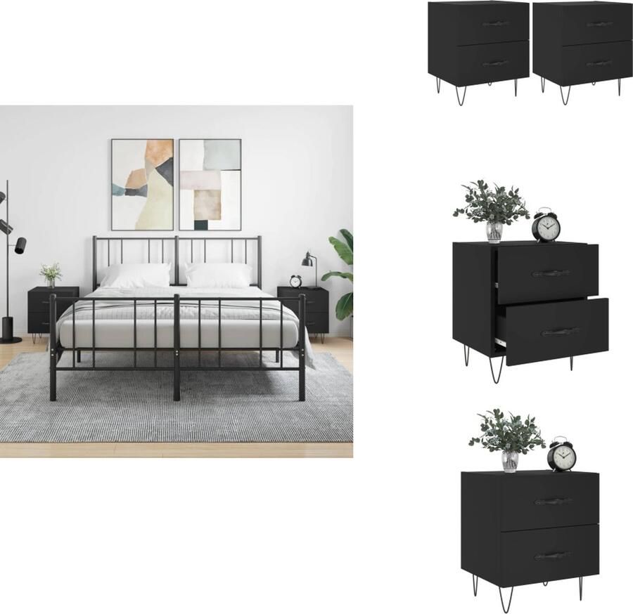 VidaXL Nachtkastjes Moderne Charme Opbergruimte en Displayfunctie Zwart 40 x 35 x 47.5 cm Duurzaam en Stabiel- Bewerkt hout en ijzer Montage vereist 2 stuks Kast