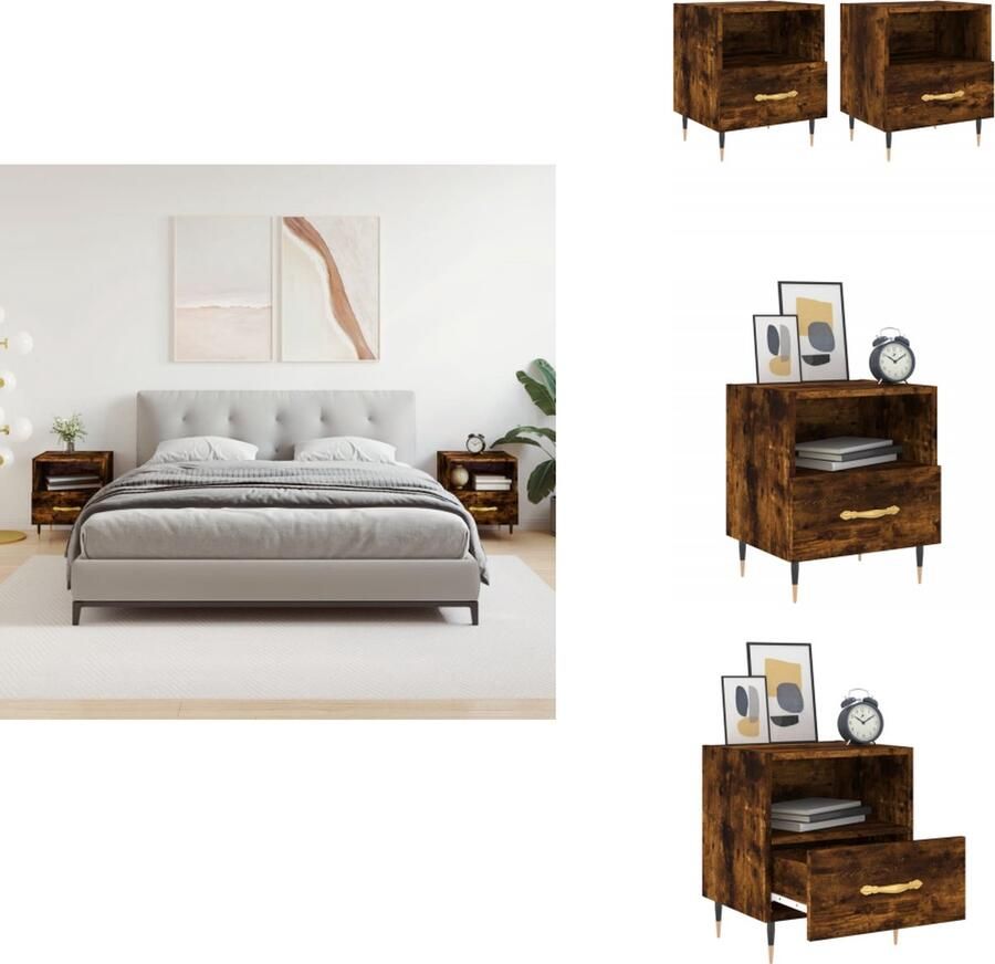 VidaXL Nachtkastje Nachtkastjes Bijzettafel Wandkastje Nachtkastjes 2 st 40x35x47 5 cm bewerkt hout gerookt eikenkleur