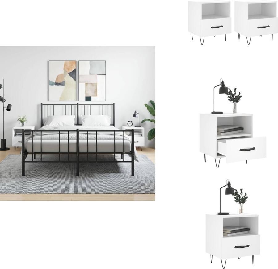 VidaXL Nachtkastje Nachtkastjes Bijzettafel Wandkastje Nachtkastjes 2 st 40x35x47 5 cm bewerkt hout wit