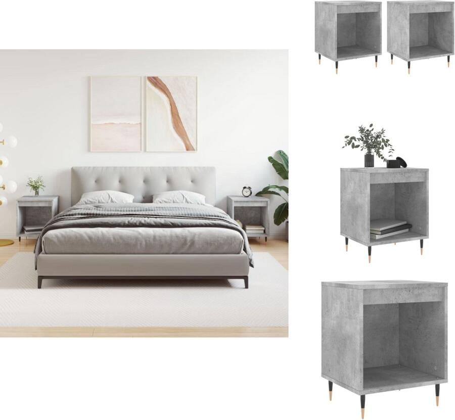 VidaXL Nachtkastje Nachtkastjes Bijzettafel Wandkastje Nachtkastjes 2 st 40x35x50 cm bewerkt hout betongrijs