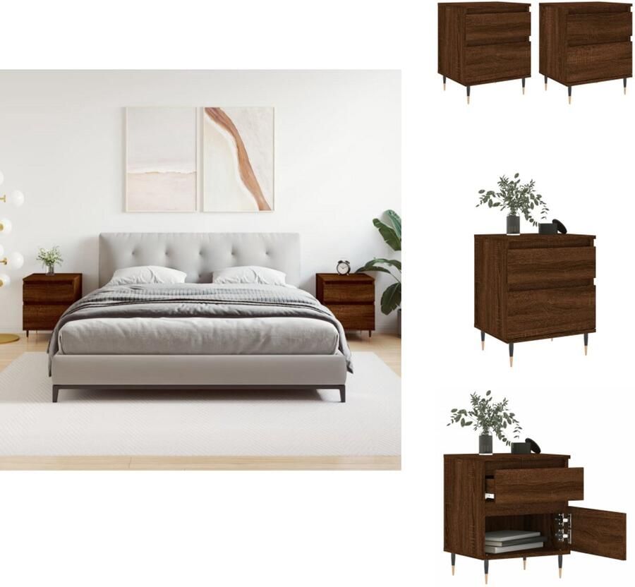 VidaXL Nachtkastje Nachtkastjes Bijzettafel Wandkastje Nachtkastjes 2 st 40x35x50 cm bewerkt hout bruin eikenkleur