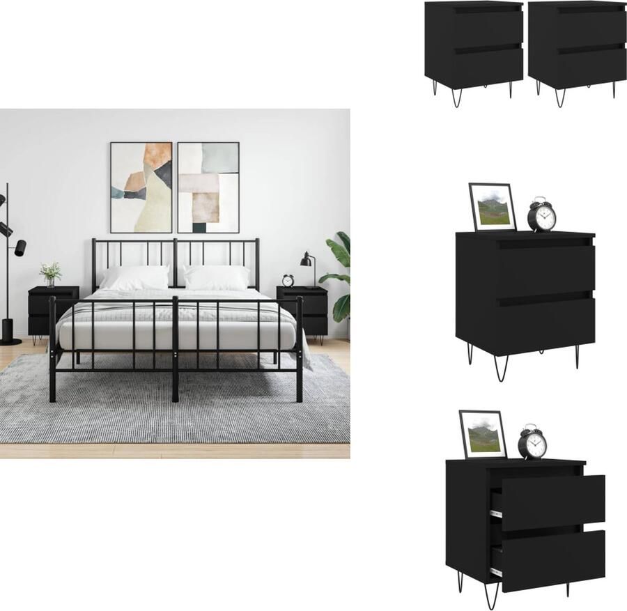 VidaXL Nachtkastje Nachtkastjes Bijzettafel Wandkastje Nachtkastjes 2 st 40x35x50 cm bewerkt hout zwart