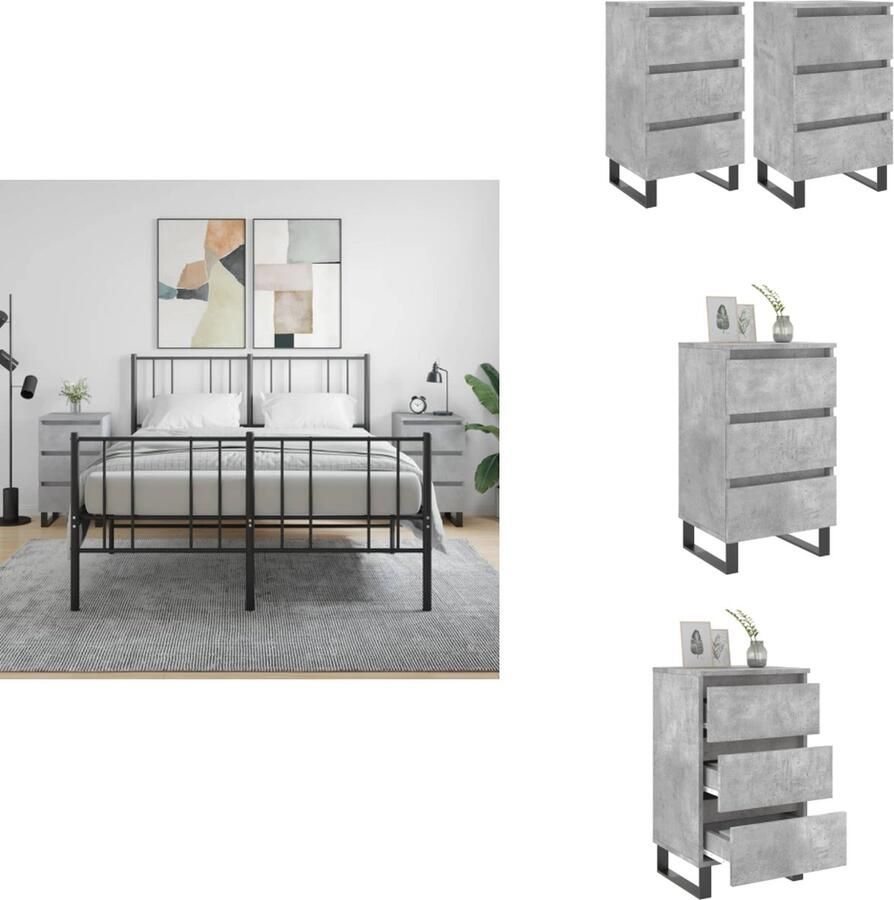 VidaXL Nachtkastje Nachtkastjes Bijzettafel Wandkastje Nachtkastjes 2 st 40x35x69 cm bewerkt hout betongrijs