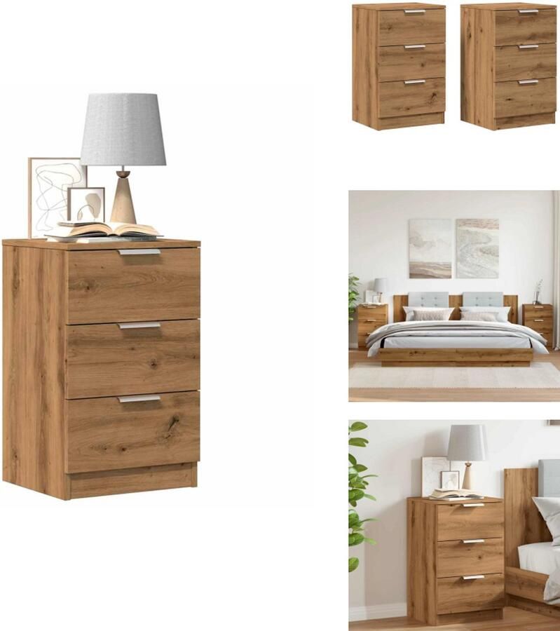 VidaXL Nachtkastje Nachtkastjes Bijzettafel Wandkastje Nachtkastjes 2 st 40x36x65cm bewerkt hout artisanaal eikenkleur