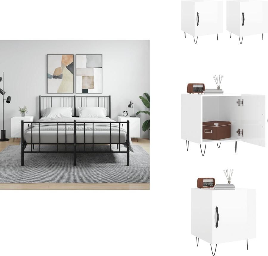 VidaXL Nachtkastje Nachtkastjes Bijzettafel Wandkastje Nachtkastjes 2 st 40x40x50 cm bewerkt hout hoogglans wit