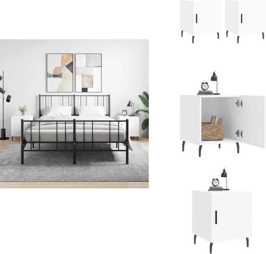 VidaXL Nachtkastjes Moderne Charme Opbergruimte Displayfunctie Metalen voeten Praktische deur Wit 40x40x50cm Montage vereist 2x nachtkastje Kast