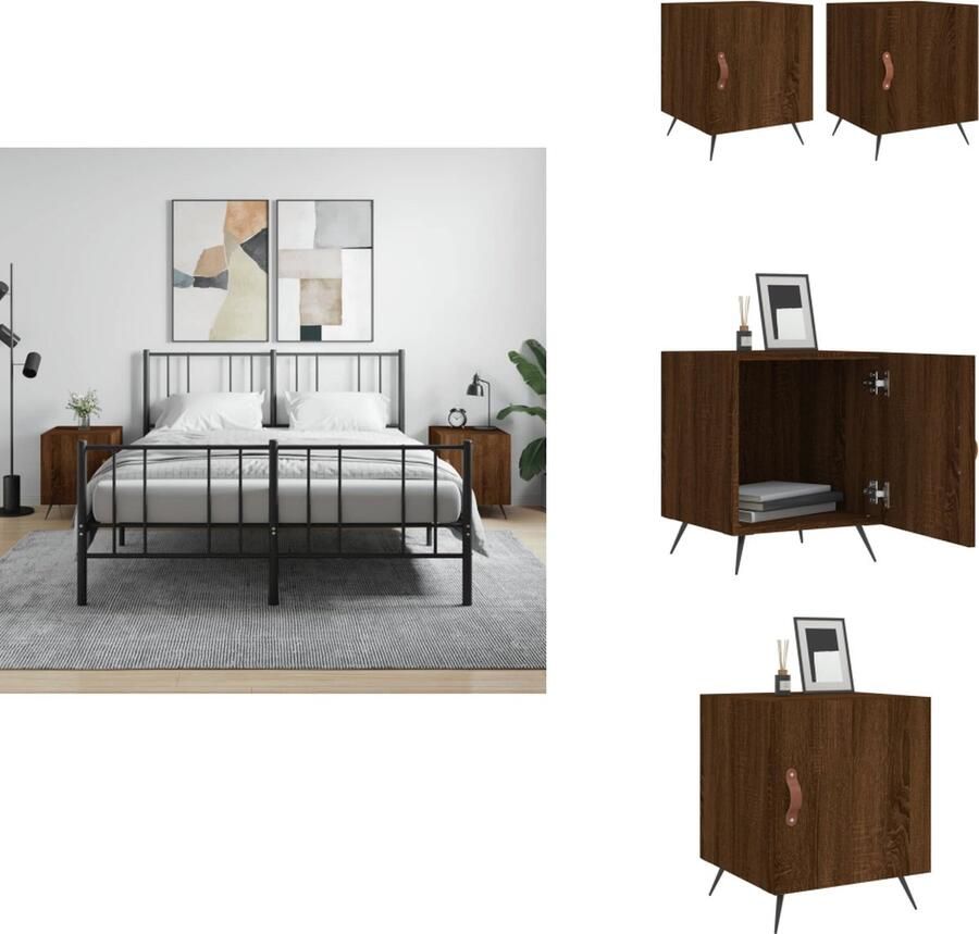 VidaXL Nachtkastje Nachtkastjes Bijzettafel Wandkastje Nachtkastjes 2 st 40x40x50 cm bewerkt hout bruineikenkleurig