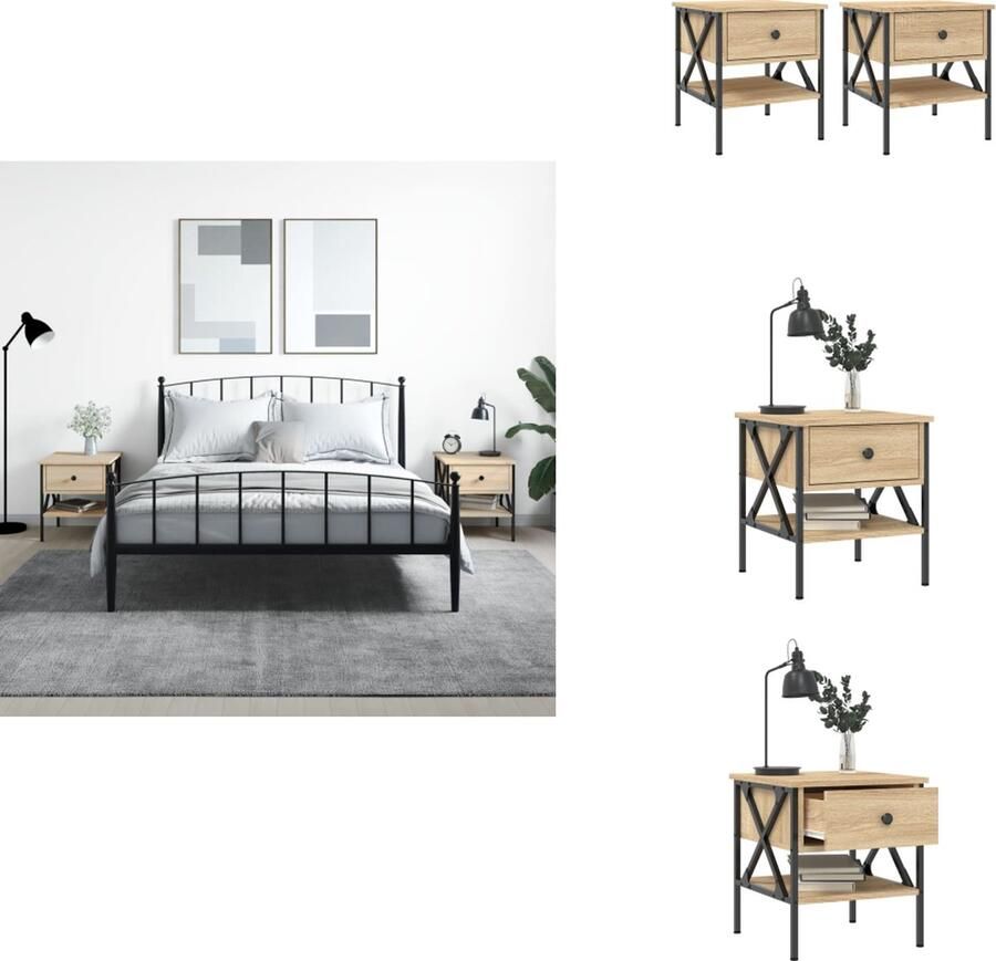 VidaXL Nachtkastje Nachtkastjes Bijzettafel Wandkastje Nachtkastjes 2 st 40x42x45 cm bewerkt hout sonoma eikenkleurig