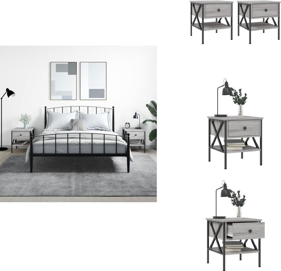 VidaXL Nachtkastje Nachtkastjes Bijzettafel Wandkastje Nachtkastjes 2 st 40x42x45 cm bewerkt hout grijs sonoma eiken