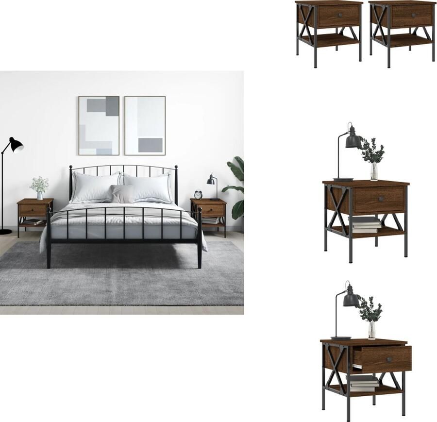 VidaXL Nachtkastje Nachtkastjes Bijzettafel Wandkastje Nachtkastjes 2 st 40x42x45 cm bewerkt hout bruineikenkleurig