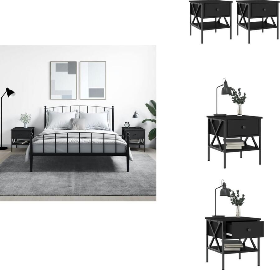 VidaXL Nachtkastje Nachtkastjes Bijzettafel Wandkastje Nachtkastjes 2 st 40x42x45 cm bewerkt hout zwart