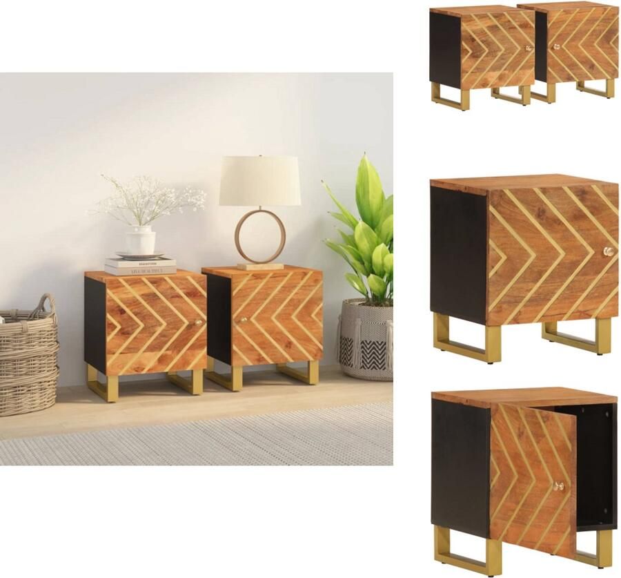 VidaXL Nachtkastje Nachtkastjes Bijzettafel Wandkastje Nachtkastjes 2 st massief mangohout bruin en zwart