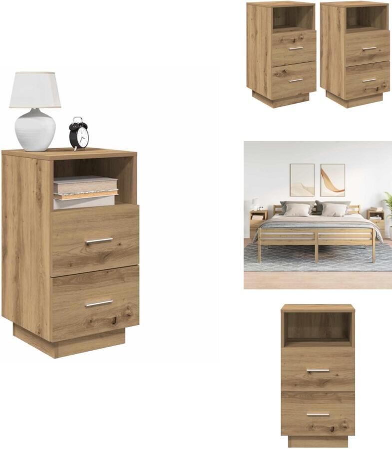 VidaXL Nachtkastje Nachtkastjes Bijzettafel Wandkastje Nachtkastjes 2 st met 2 lades 36x36x68 cm artisanaal eiken